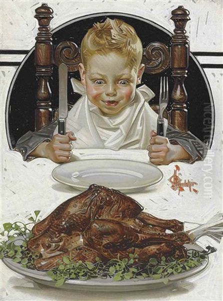 Ready For Thanksgiving Feast Oil Painting by Joseph Christian Leyendecker