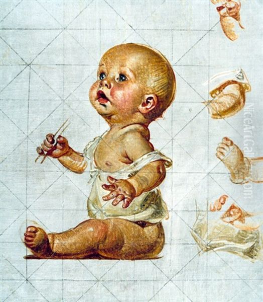 1927 New Year's Baby (blowing Bubbles) Oil Painting by Joseph Christian Leyendecker