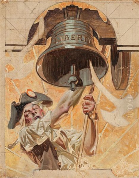 Ringing The Liberty Bell (preliminary Cover Study For Saturday Evening Post, July 6, 1935) Oil Painting by Joseph Christian Leyendecker