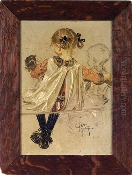 Young Girl With Her Doll (study) Oil Painting by Joseph Christian Leyendecker