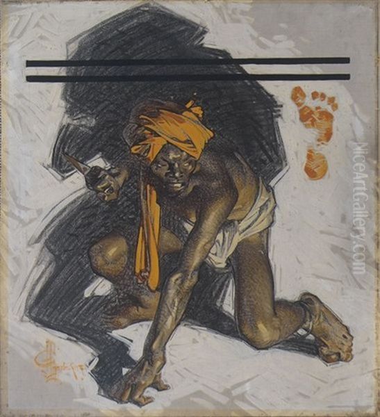 Turbanned Man Crouched With Knife Oil Painting by Joseph Christian Leyendecker