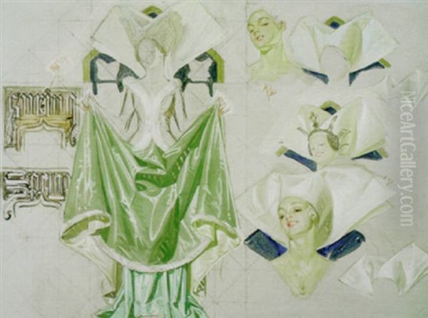 Medieval Woman Lifting Her Skirts Oil Painting by Joseph Christian Leyendecker