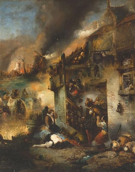 Soldats Pillant Au Seizieme Siecle Oil Painting by Hendrik Jan Augustyn Leys