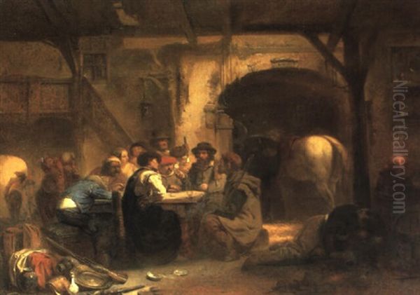 A Heated Argument Oil Painting by Hendrik Jan Augustyn Leys