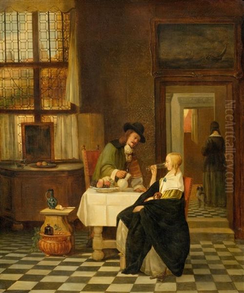 An Interior Scene With Elegant Figures At A Table Oil Painting by Henri Leys