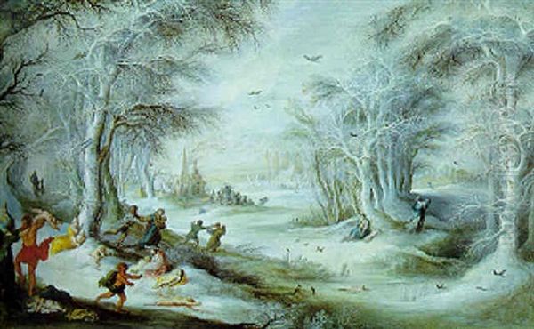 A Winter Landscape With The Massacre Of The Innocents Oil Painting by Gysbrecht Leytens