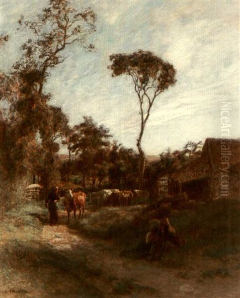 La Ferme De Sombre Oil Painting by Leon Augustin L'Hermitte