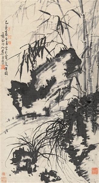 Bamboo And Rock Oil Painting by Li Fangying