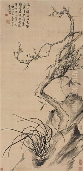 Orchid And Plum Oil Painting by  Li Shan