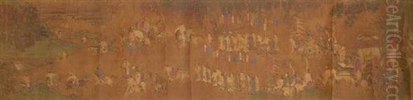 Figures On Horseback Oil Painting by  Li Tang