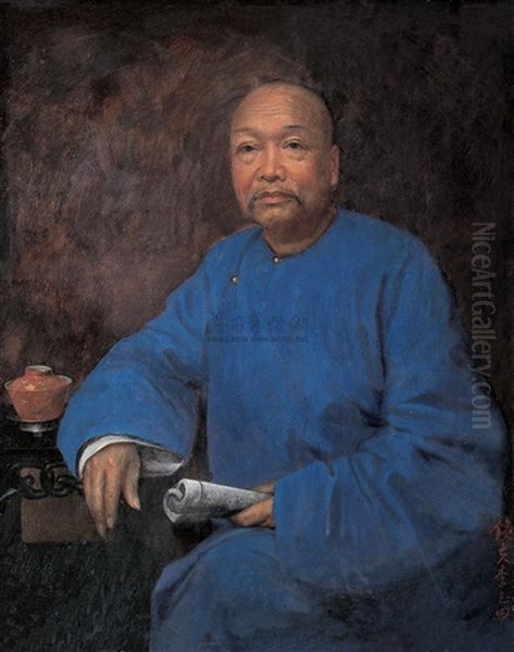 Portrait Of Kang Youwei Oil Painting by  Li Tiefu