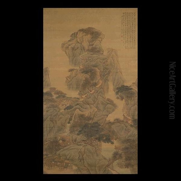 Mountainous Dwellings Oil Painting by Li Yin