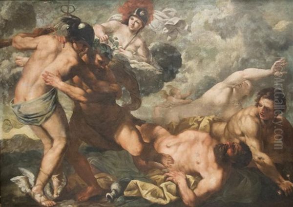 Scene Mythologique Avec Mercure, Apollon Et Minerve Oil Painting by Pietro Liberi