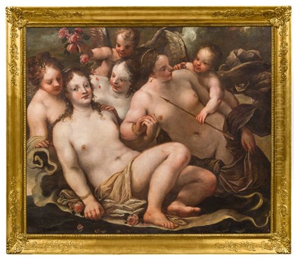 Venus, Amor Und Die Drei Grazien Oil Painting by Pietro Liberi