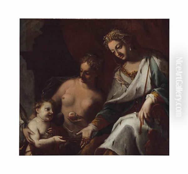 Venus, Juno And Cupid Oil Painting by Pietro Liberi