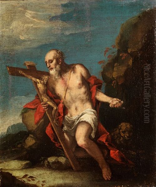 Der Heilige Hieronymus In Anbetung Des Kreuzes Oil Painting by Pietro Liberi