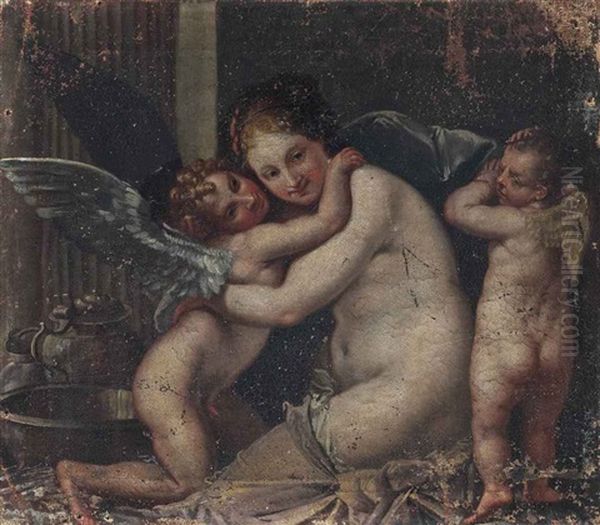 Venus And Cupid With A Putto Oil Painting by Pietro Liberi