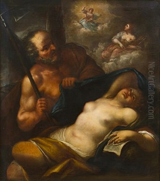 Time Revealing Beauty, With Justice Confronting Truth Oil Painting by Pietro Liberi