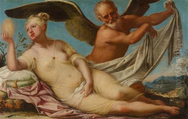 Der Zeitgott Chronos Enthullt Die Wahrheit Oil Painting by Pietro Liberi