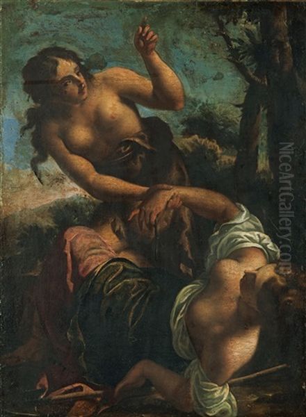 Mytologiskt Motiv Med Tva Kvinnor Oil Painting by Pietro Liberi