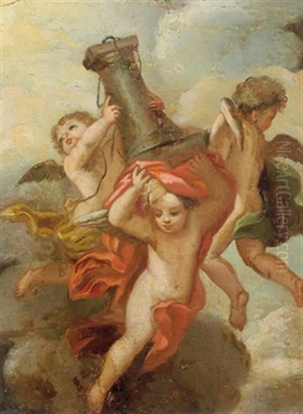 Drei Putten Tragen Eine Saule - Allegorie Der Starke Oil Painting by Pietro Liberi