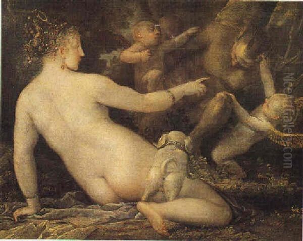 Diana, Sorpresa Da Un Satiro, Lo Fa Punire Da Due Amorini Oil Painting by Pietro Liberi