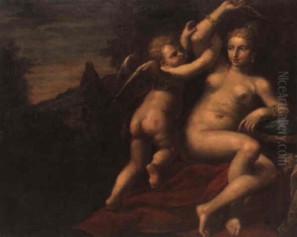 Venus Overraskes Af En Satyr Oil Painting by Pietro Liberi