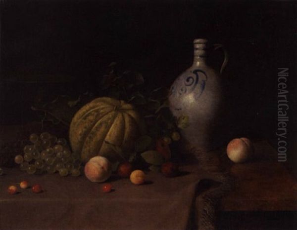 Opstilling Med Frugter Og Stentojskande Pa Et Bord Oil Painting by Amalie Libert