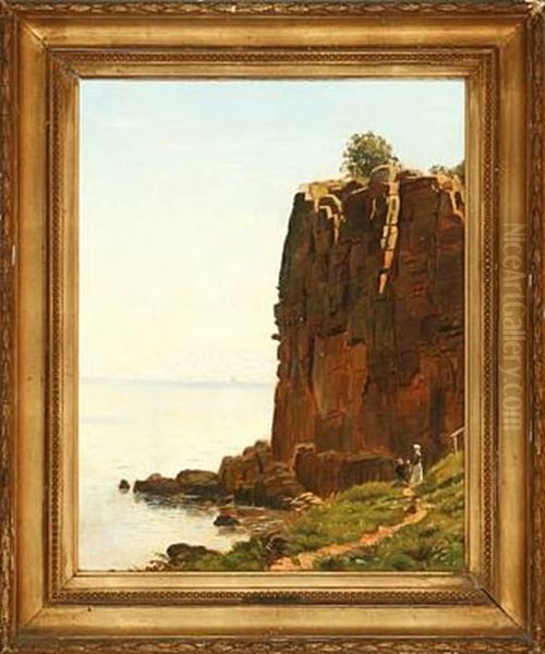 Coastal Scene At Helligdomsklipperne Rocks At Bornholm Island, Denmark Oil Painting by Georg Emil Libert