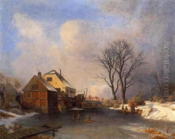 Winterlandschaft Mit Muhle Oil Painting by Georg Emil Libert