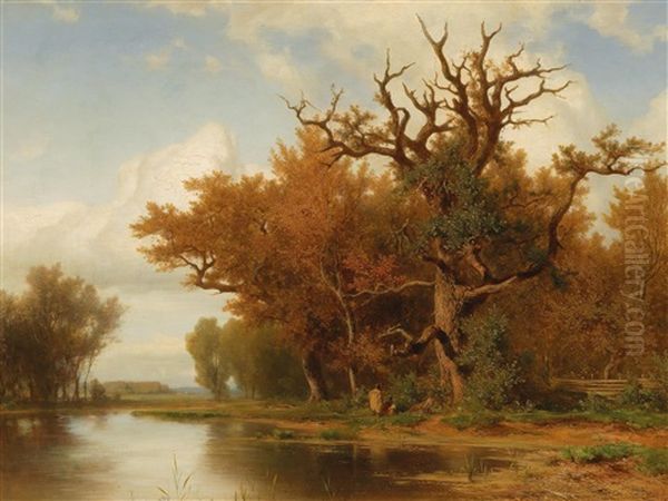 An Old Oak Tree Near Modling Oil Painting by Eduard Peithner Von Lichtenfels