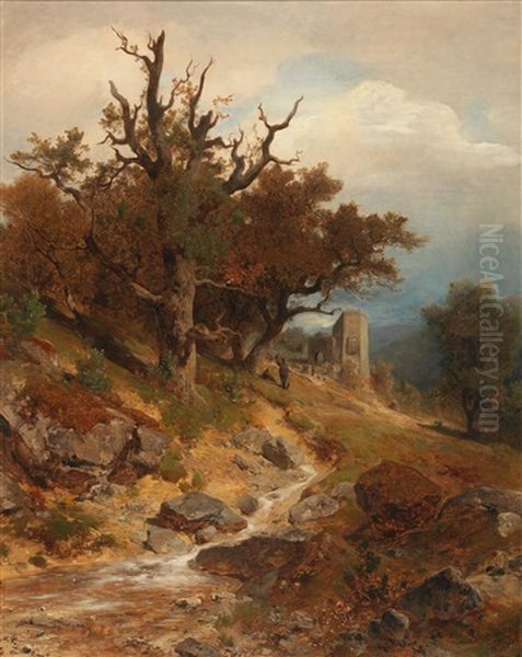 Scene Near Modling Oil Painting by Eduard Peithner Von Lichtenfels