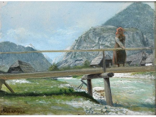 Kapellbrucke Gegen Den Pilatus Gesehen, Luzern Oil Painting by Eduard Peithner Von Lichtenfels