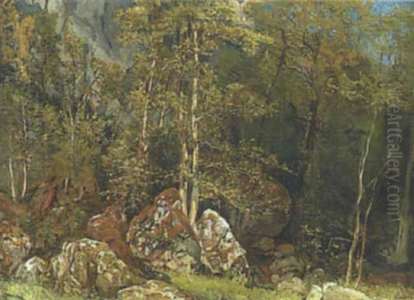Waldinneres Mit Felsen Oil Painting by Eduard Peithner Von Lichtenfels