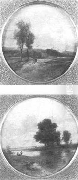 Landscape With Figures Oil Painting by Eduard Peithner Von Lichtenfels