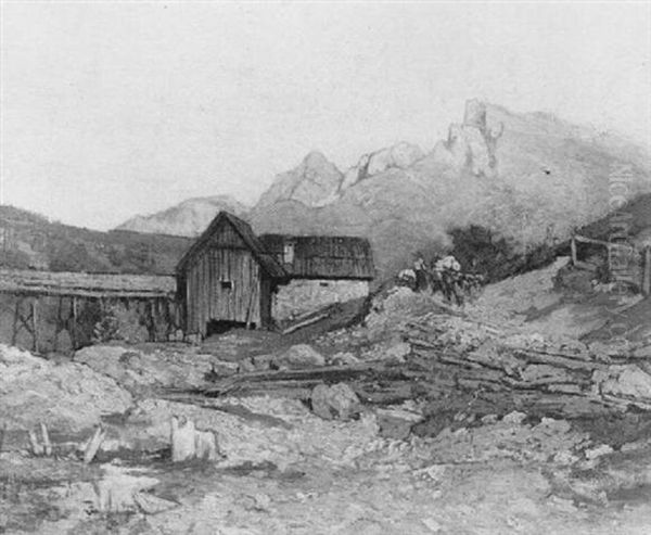 Holzmuhle In Einer Gebirgslandschaft Oil Painting by Eduard Peithner Von Lichtenfels