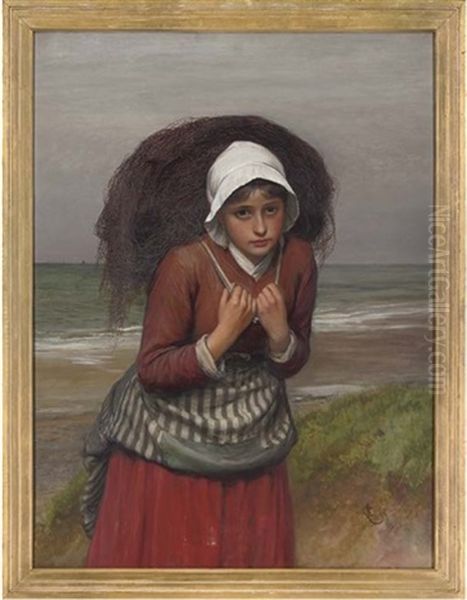 A Fisher Girl Carrying Nets Along The Shore Oil Painting by Charles Sillem Lidderdale