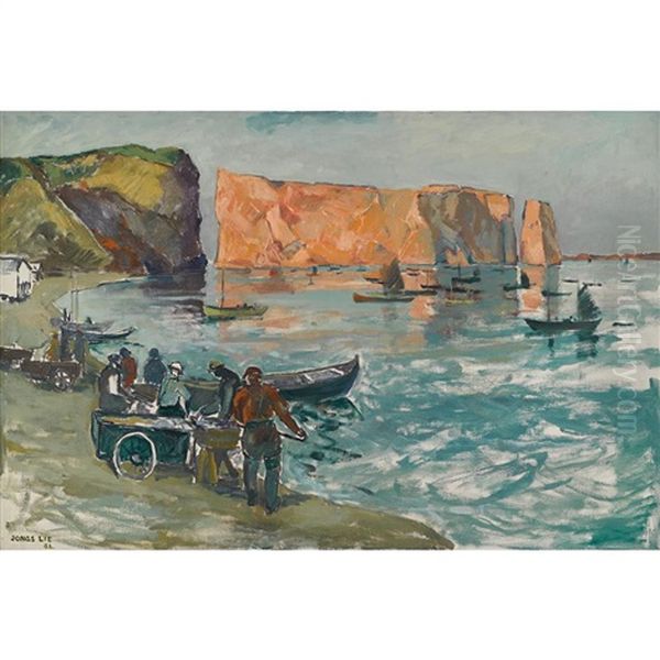 Landing Fish, Perce Rock Oil Painting by Jonas Lie
