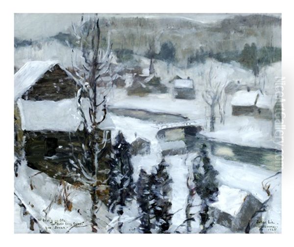 Snowing Oil Painting by Jonas Lie