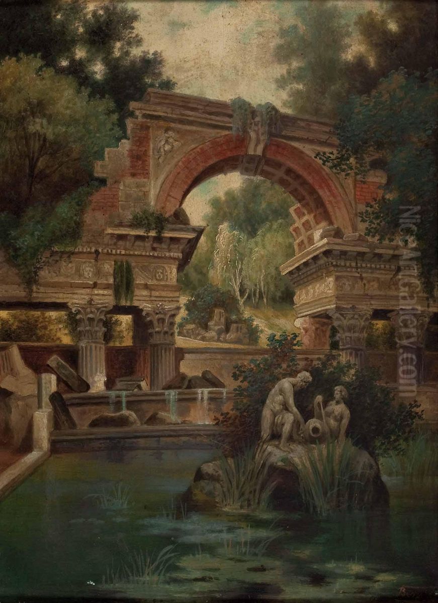 Die Romische Ruine Im Schlosspark Von Schonbrunn Oil Painting by Josef Ferdinand Benesch