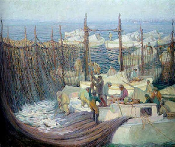 Early Morning - Fishing Wharf Oil Painting by Jonas Lie