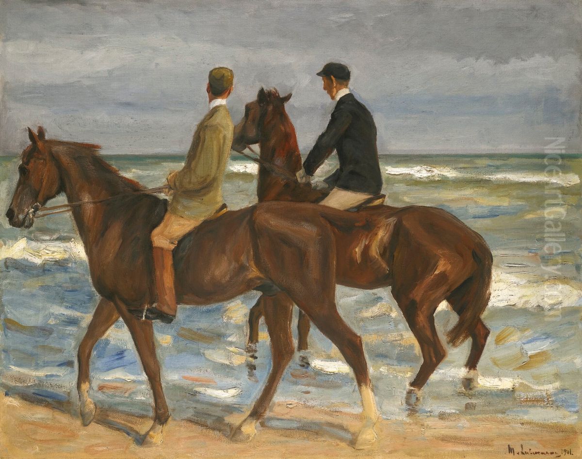 Two Riders On The Beach Oil Painting by Max Liebermann