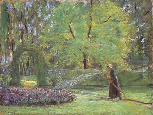 Das Rondell Im Heckengarten Mit Blumensprengerin Oil Painting by Max Liebermann