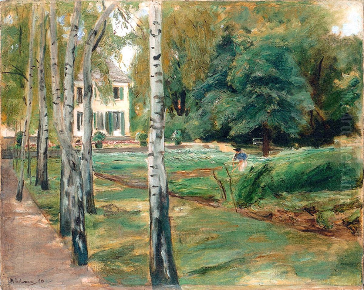 Die Birkenallee Im Wannseegarten Nach Westen Oil Painting by Max Liebermann