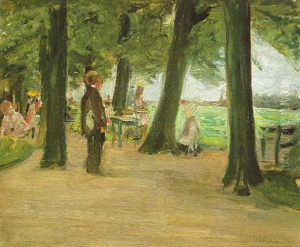 Biergarten - Restaurationsgarten Oil Painting by Max Liebermann