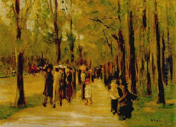 Allee Im Tiergarten Mit Spaziergangern Oil Painting by Max Liebermann
