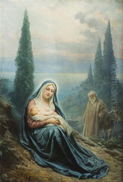 Rast Auf Der Flucht Nach Agypten Oil Painting by Liebscher, Adolf
