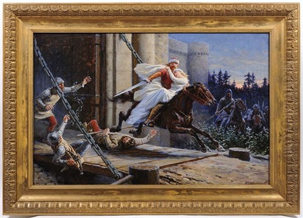 Bretislaus And Judith Oil Painting by Liebscher, Adolf