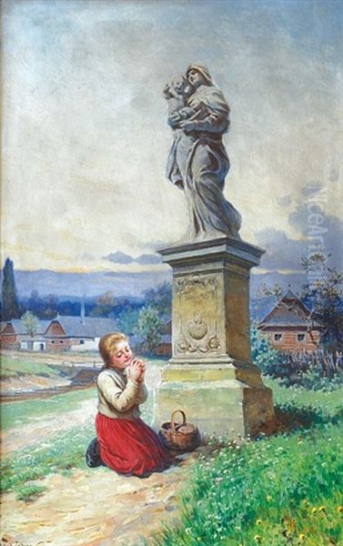 Praying Girl Oil Painting by Liebscher, Adolf