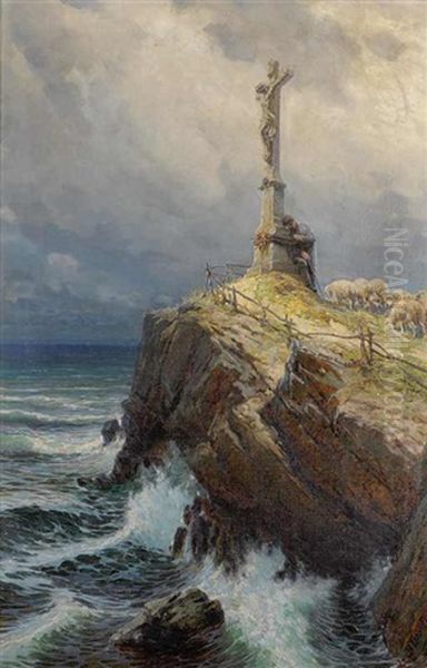 At A Wayside Devotional Pillar Oil Painting by Liebscher, Adolf